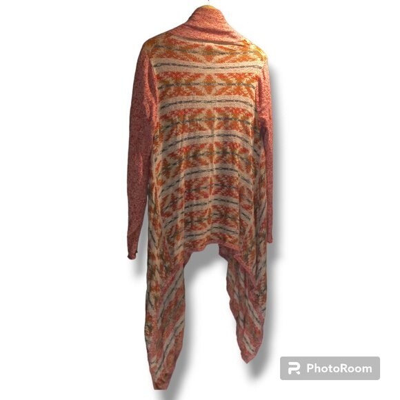 Lucky Brand Size Medium Open Cardigan-Aztec-Geometric-Waterfall-Pink-Nuetral - Picture 5 of 8